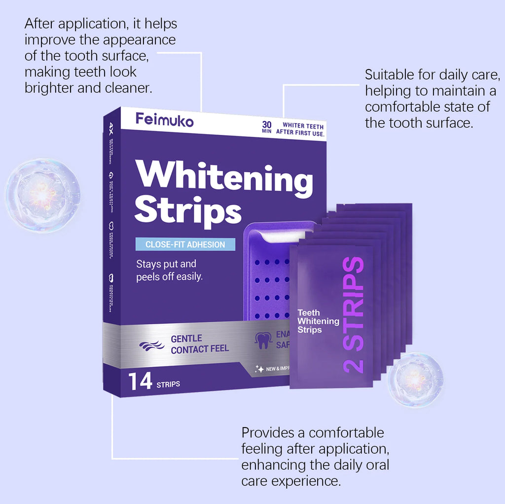 Bandes blanchissantes violettes pour les dents – Hygiène buccale, haleine fraîche mentholée, éclaircissement des dents, soin buccal durable, patchs blanchissants pour les dents