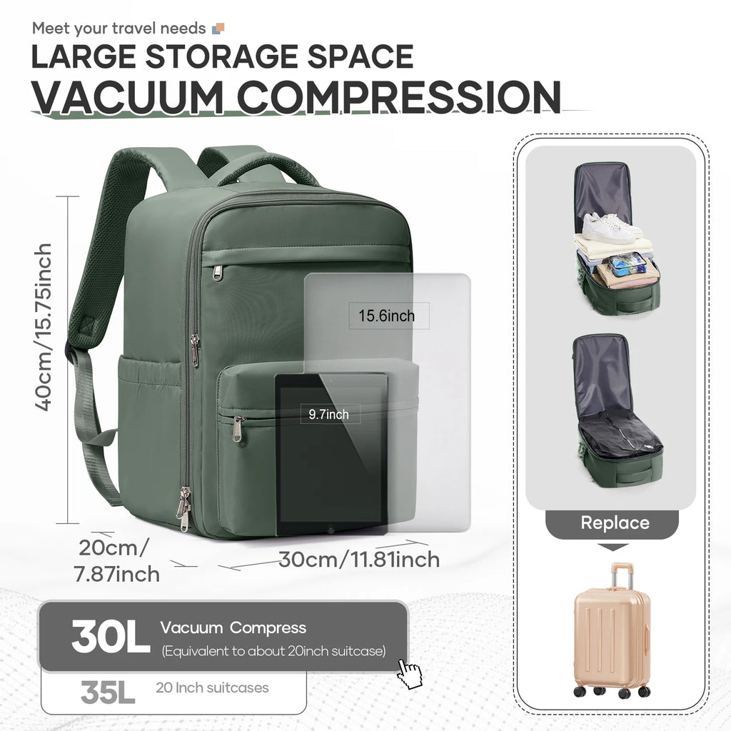 Ryanair 40x30x20 sac à dos de voyage sac à dos de compression sous vide avec pompe, sac de cabine Wizzair 15.6 "sac de voyage pour ordinateur portable, sac de rangement