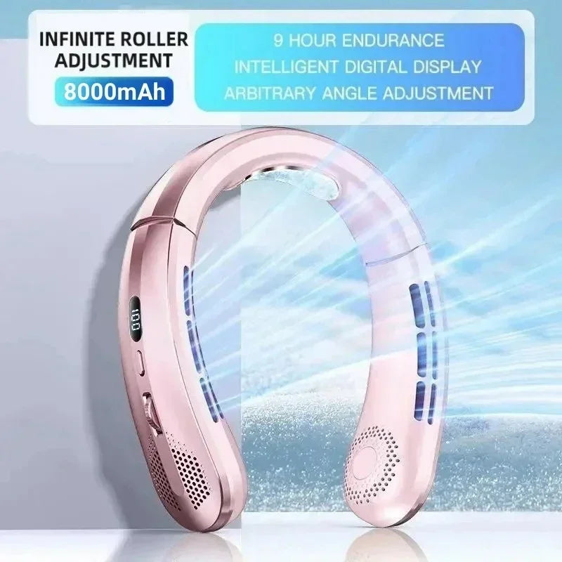 Ventilateur électrique suspendu au cou, 8000mAh, Portable, sans lame, Mini refroidisseur d'air rechargeable, silencieux, affichage numérique LED, pour l'extérieur
