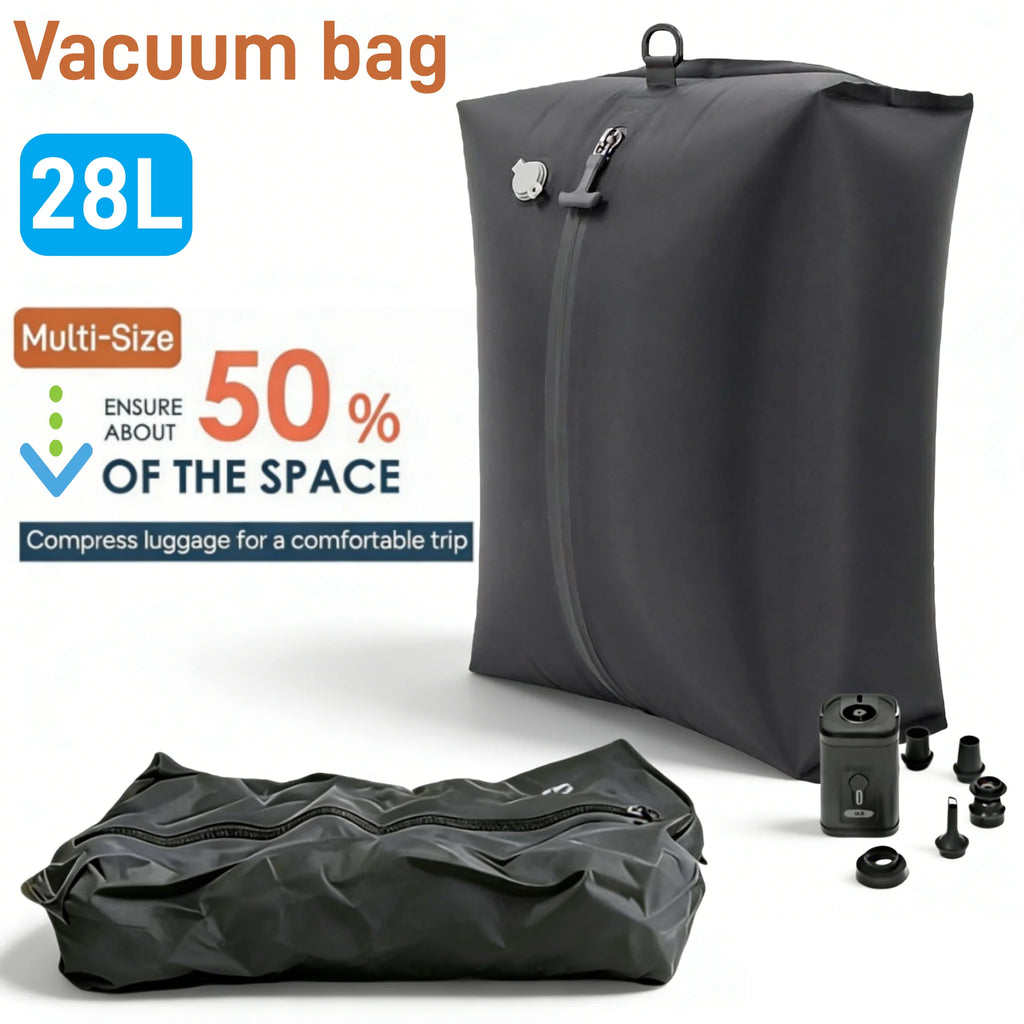 Sacs de rangement sous vide 28L pour le voyage, sacs de compression gain de place pour valise, sacs d'emballage essentiels pour vêtements et couvertures