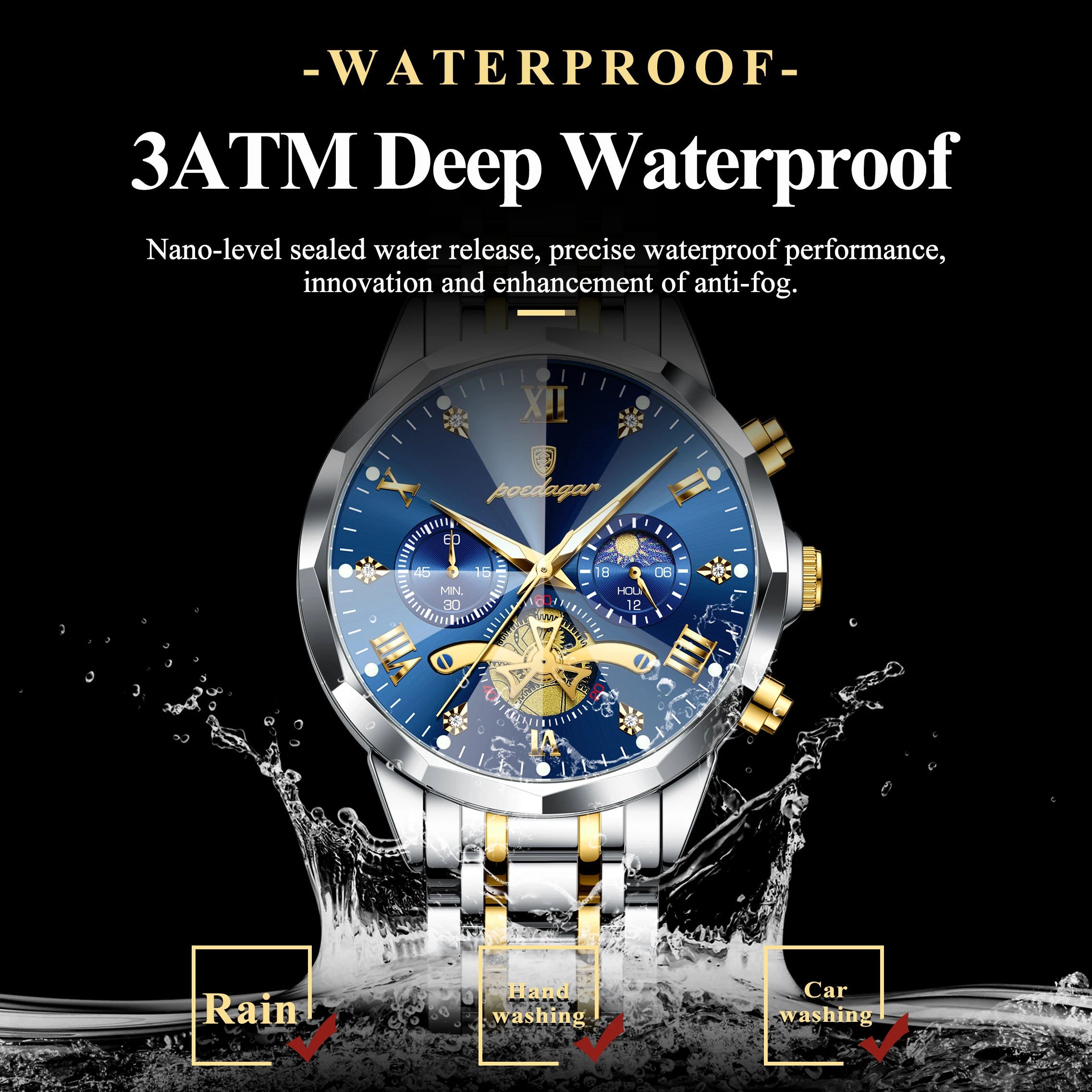 POEDAGAR luxe hommes montre haut Original étanche lumineux chronographe homme montre-bracelet en acier inoxydable Quartz hommes montres Reloj