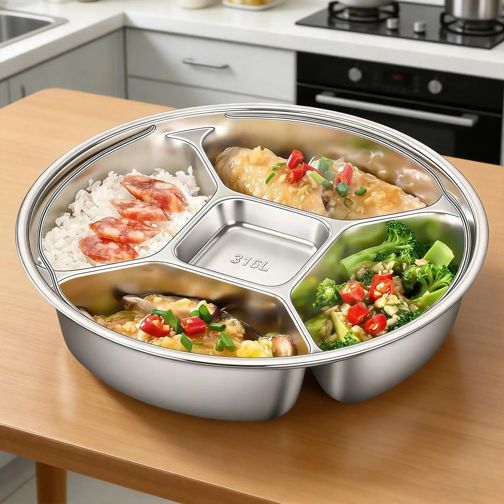 Assiette alimentaire compartimentée 5 compartiments pour salade de fruits, vaisselle réutilisable, compatible lave-vaisselle, plateau de service