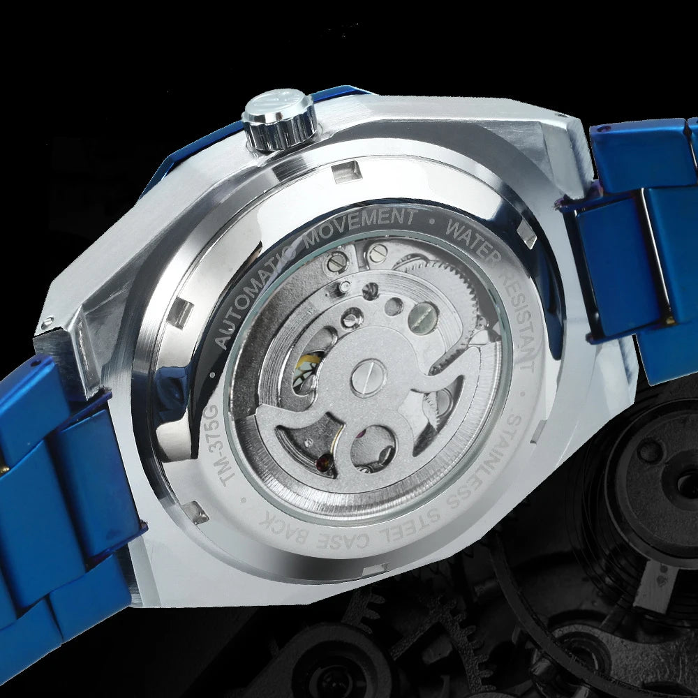 Forsining montre mécanique automatique décontractée pour hommes aiguilles lumineuses bracelet en acier inoxydable mode luxe squelette montres pour hommes