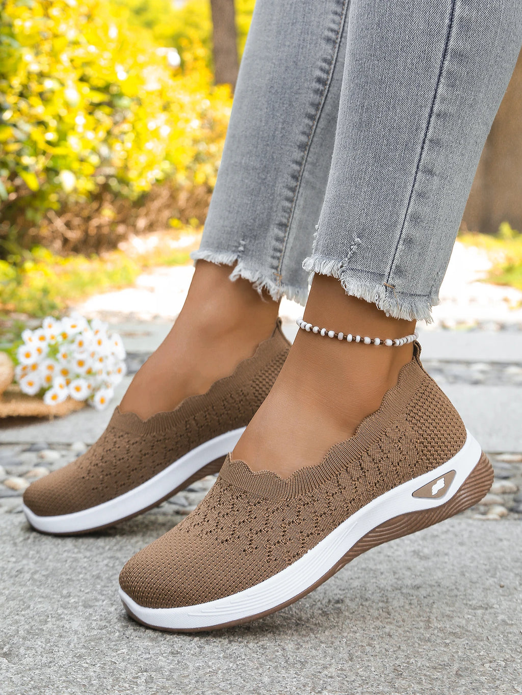 Chaussures orthopédiques pour femmes, chaussures de marche en tricot, respirantes, à enfiler, mocassins souples, baskets compensées antidérapantes, chaussures décontractées confortables