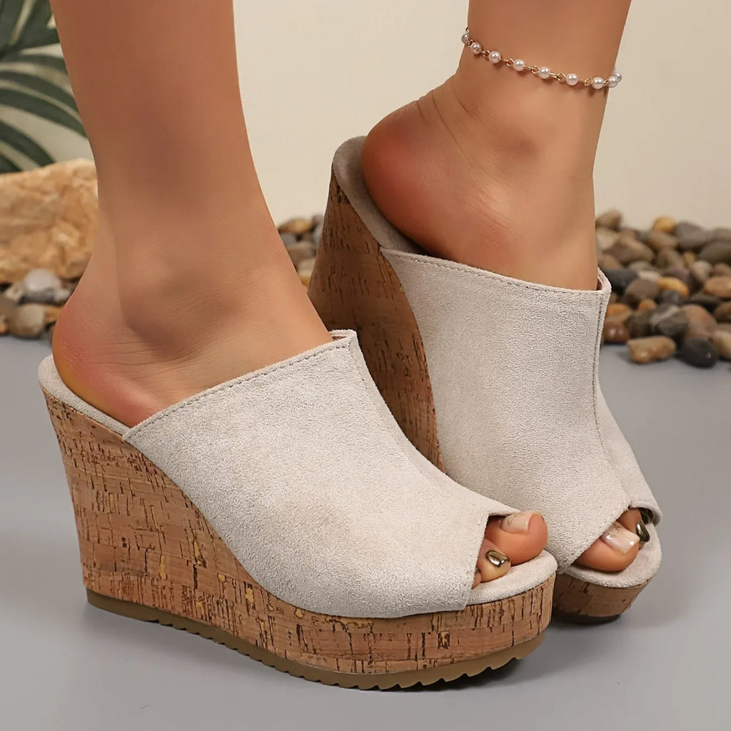 Sandales d'été antidérapantes et résistantes à l'usure pour femmes, chaussures compensées rétro à plateforme, sandales à talons hauts ouvertes, pantoufles