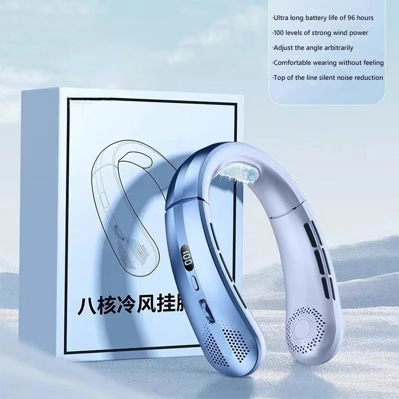 Ventilateur électrique suspendu au cou, 8000mAh, Portable, sans lame, Mini refroidisseur d'air rechargeable, silencieux, affichage numérique LED, pour l'extérieur