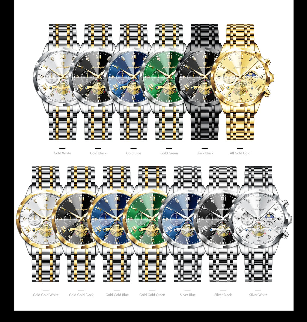 POEDAGAR luxe hommes montre haut Original étanche lumineux chronographe homme montre-bracelet en acier inoxydable Quartz hommes montres Reloj