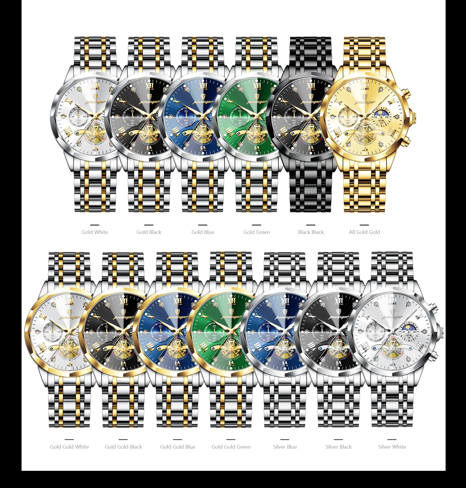 POEDAGAR luxe hommes montre haut Original étanche lumineux chronographe homme montre-bracelet en acier inoxydable Quartz hommes montres Reloj