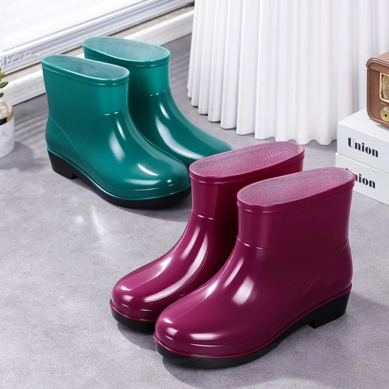 Nouvelles chaussures aquatiques confortables, élégantes, polyvalentes, courtes et à coupe basse, chaussures de pluie de style occidental, bottes de pluie décontractées, chaudes.