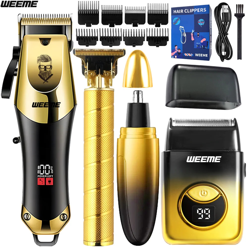 WEEME Ensemble de tondeuse à cheveux électrique 4 en 1 pour homme – Kit de rasoir tondeuse à cheveux sans fil rechargeable avec outils de toilettage du nez et des oreilles