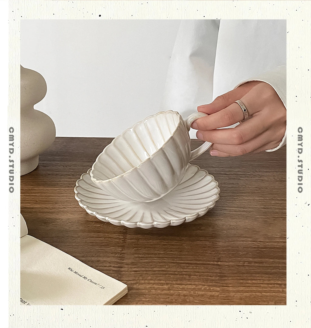 1 ensemble de tasses et soucoupes en céramique de style japonais, tasses et soucoupes à thé de style japonais, tasses et soucoupes à café, tasses à boire pour le petit-déjeuner, les goûters, le thé de l'après-midi,