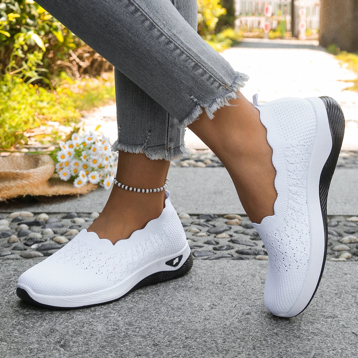 Chaussures orthopédiques pour femmes, chaussures de marche en tricot, respirantes, à enfiler, mocassins souples, baskets compensées antidérapantes, chaussures décontractées confortables
