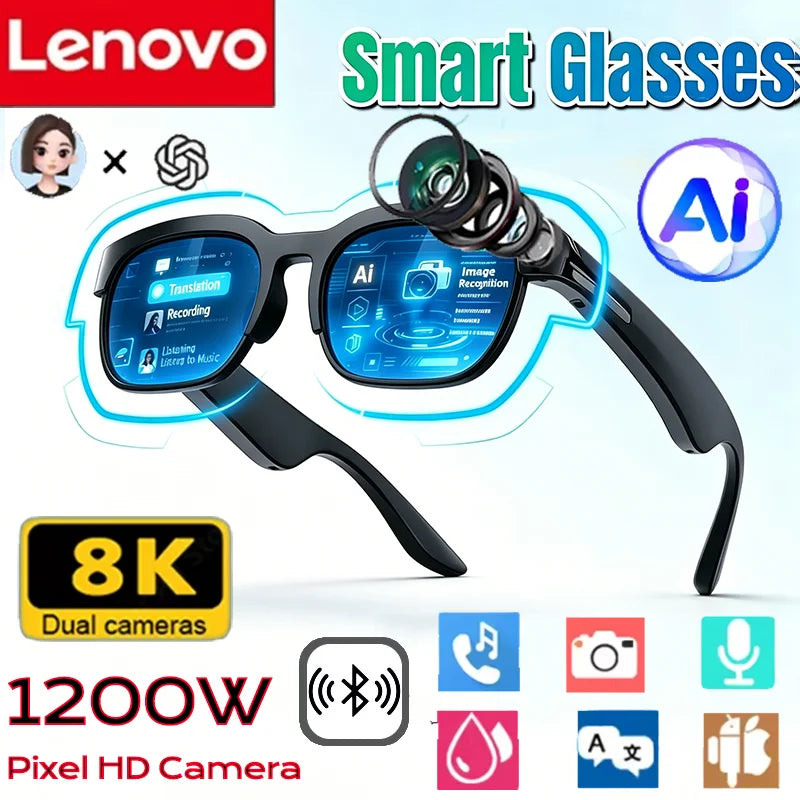 Lunettes Intelligentes Lenovo 2026 : Nouvelle Traduction IA, Conversation Bluetooth, Enregistrement, Écoute Musicale – Lunettes de Soleil Intelligentes pour Hommes et Femmes