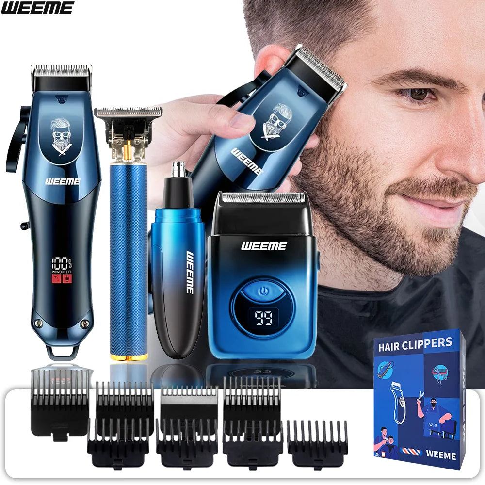 WEEME Ensemble de tondeuse à cheveux électrique 4 en 1 pour homme – Kit de rasoir tondeuse à cheveux sans fil rechargeable avec outils de toilettage du nez et des oreilles