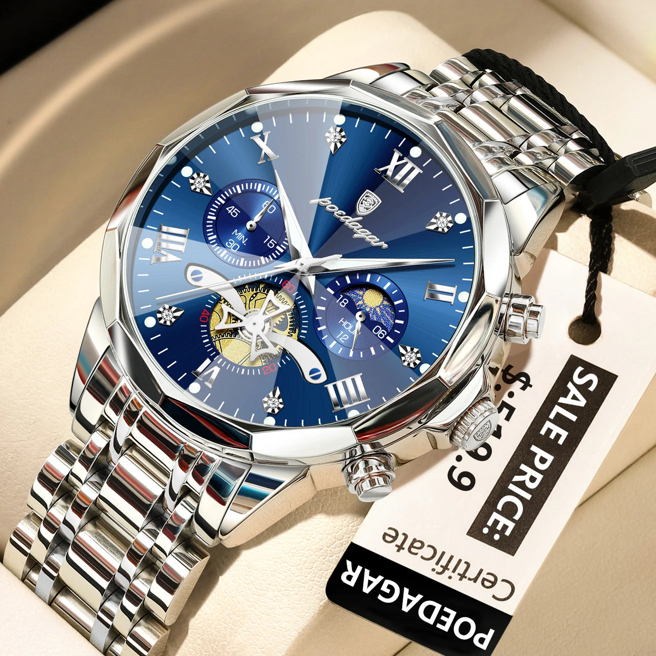 POEDAGAR luxe hommes montre haut Original étanche lumineux chronographe homme montre-bracelet en acier inoxydable Quartz hommes montres Reloj