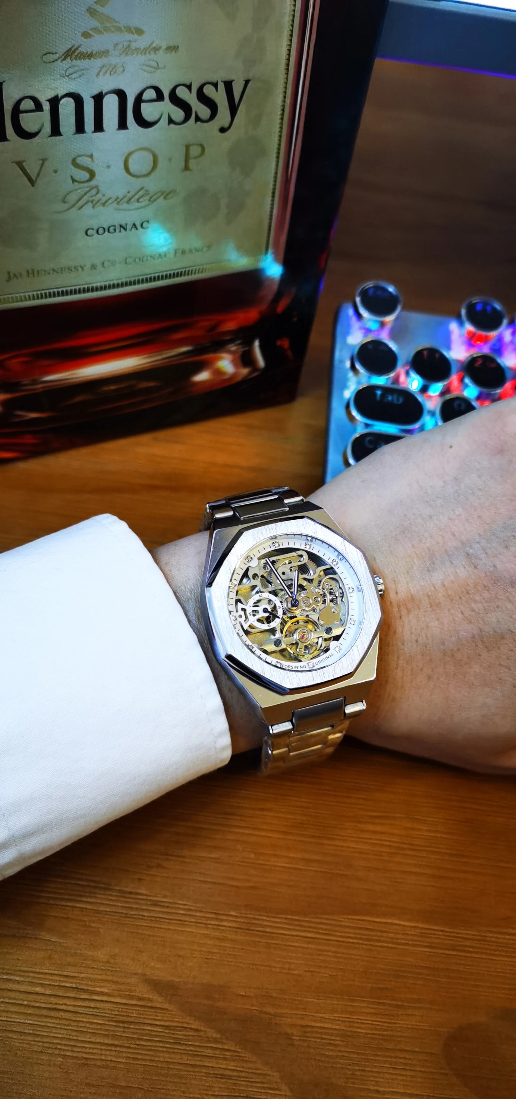 Forsining montre mécanique automatique décontractée pour hommes aiguilles lumineuses bracelet en acier inoxydable mode luxe squelette montres pour hommes