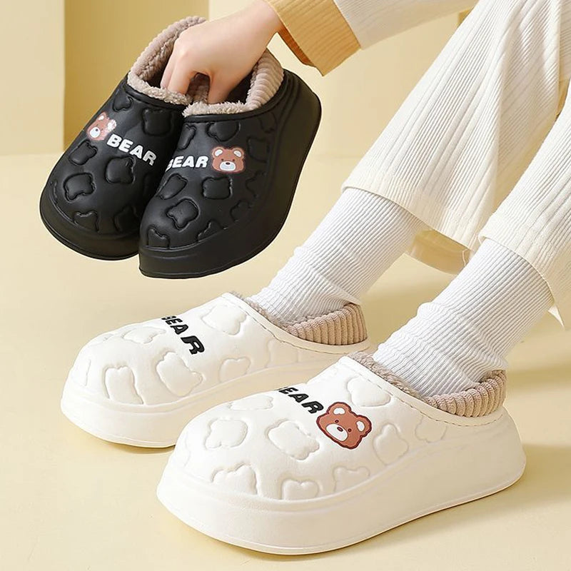 Pantoufles imperméables en coton pour femmes et hommes, chaussures d'hiver en peluche à semelle épaisse et chaude, antidérapantes, pour Couple
