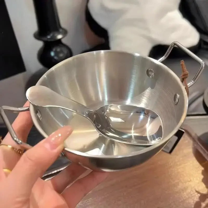 Bol de Cuisine domestique en acier inoxydable avec poignée, bols à riz et à vin, plat à Sauce, service alimentaire, vaisselle de cuisine