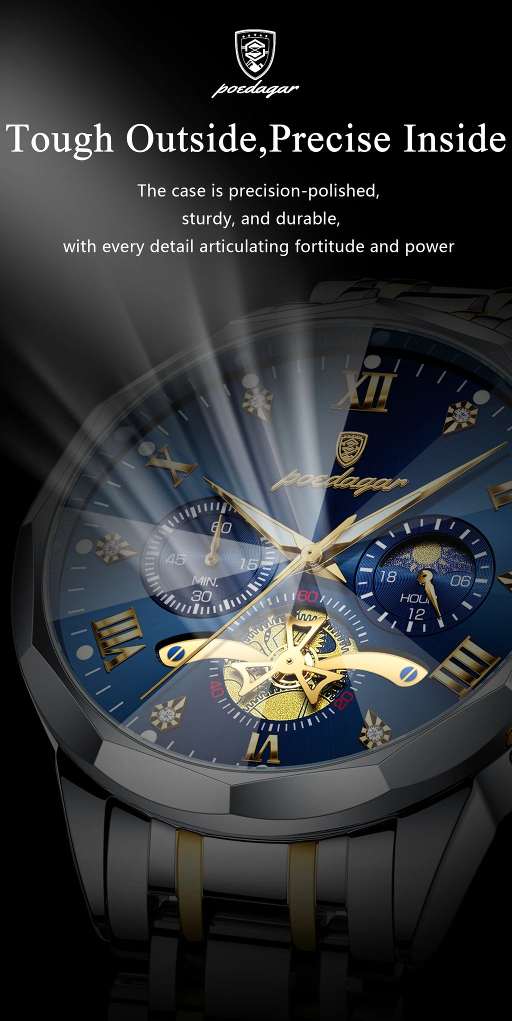 POEDAGAR luxe hommes montre haut Original étanche lumineux chronographe homme montre-bracelet en acier inoxydable Quartz hommes montres Reloj