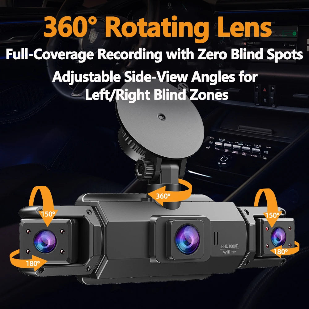 Dashcam 4 canaux wifi voiture dvr caméras de tableau de bord pour voiture mode de stationnement de boîte arrière 24h intérieur avant et arrière 360 dash cam