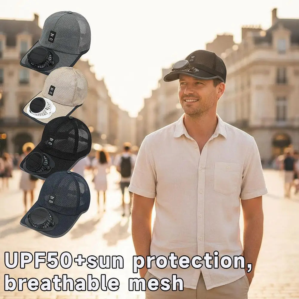Casquette de baseball solaire d'extérieur avec ventilateur intégré, rechargeable par USB, respirante, protection solaire estivale