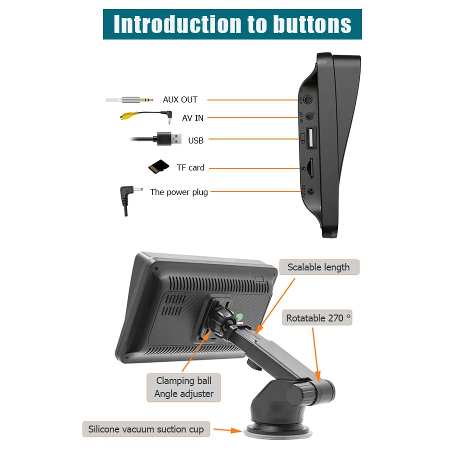 Autoradio 7 pouces lecteur vidéo multimédia sans fil Carplay et sans fil Android Auto Portable GPS Navi écran tactile universel