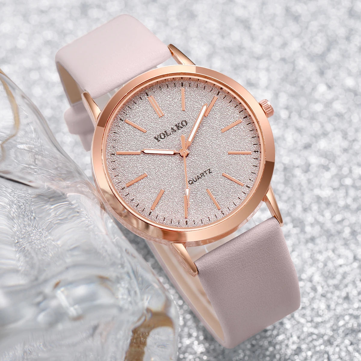 6 pièces/ensemble mode cadran givré montre à Quartz pour femmes bracelet en cuir montres coeur ensemble de bijoux (sans boîte)