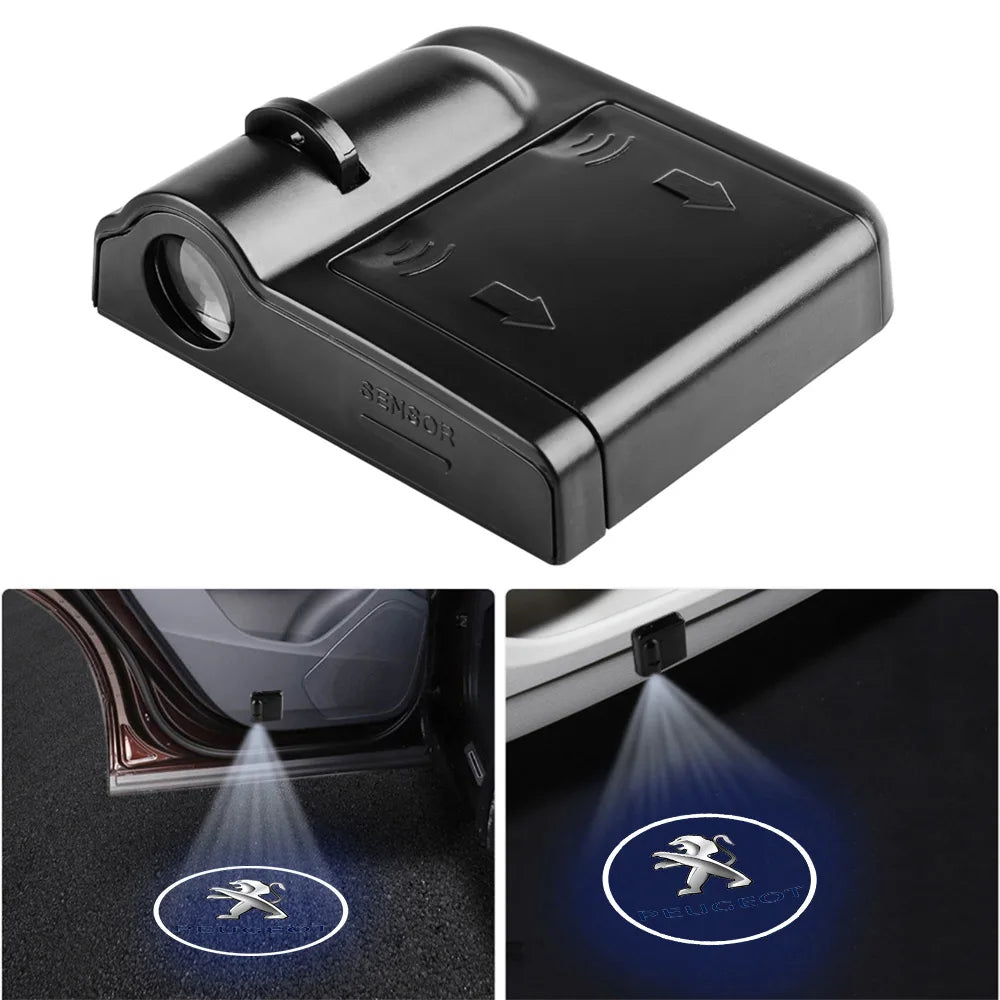 Projecteur LED sans fil pour logo de voiture, éclairage de bienvenue sur la portière, lampe de projection de badge pour Peugeot 206 207 208 307 308 107 2008 3008, accessoires