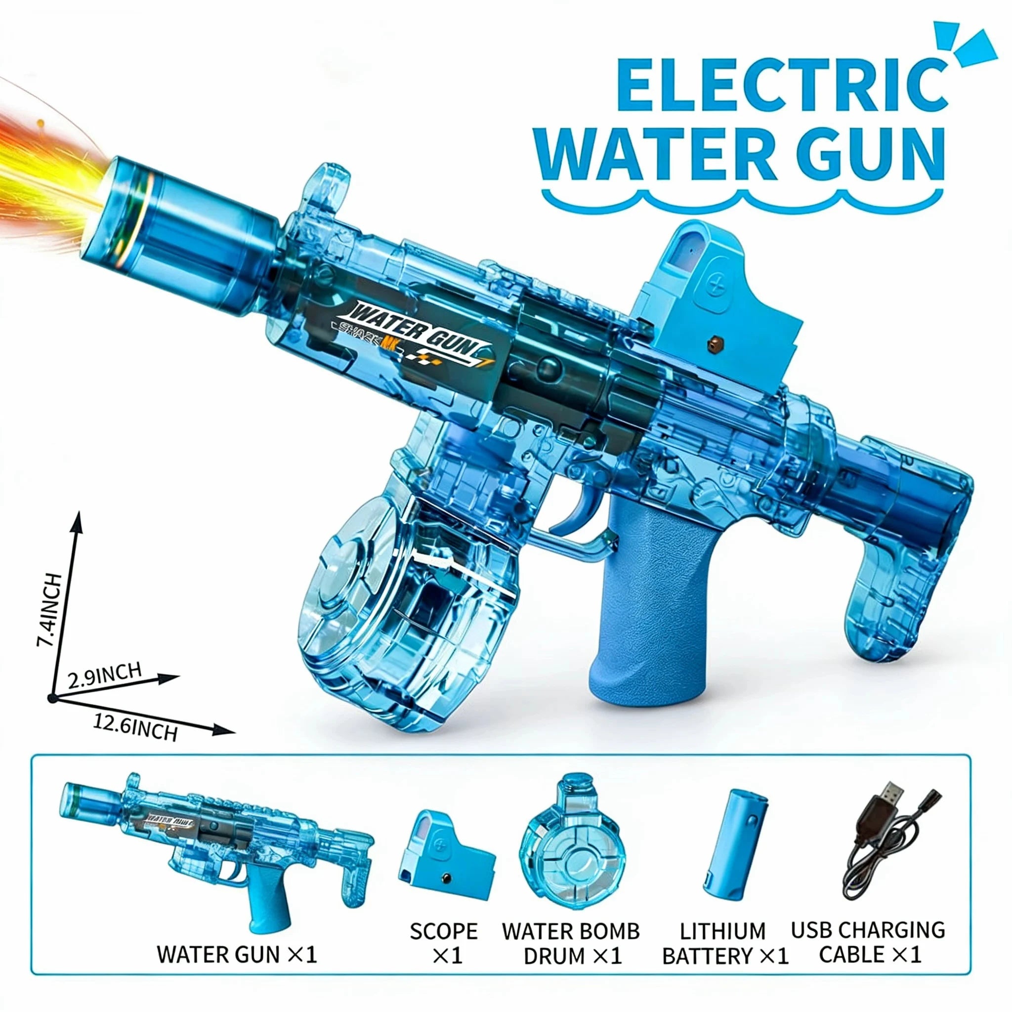 Pistolet à eau électrique avec simulation de tir et de recul, jouet pour enfants, pistolet à eau automatique avec capteur lumineux, jouet d'été pour la plage et les activités de plein air