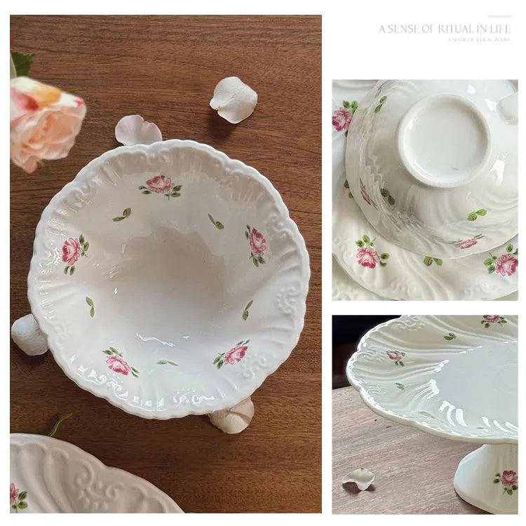 Ensemble d'assiettes en céramique vintage rose, tasse à café, beau, britannique, fournitures de cuisine, dessert, thé, cadeau