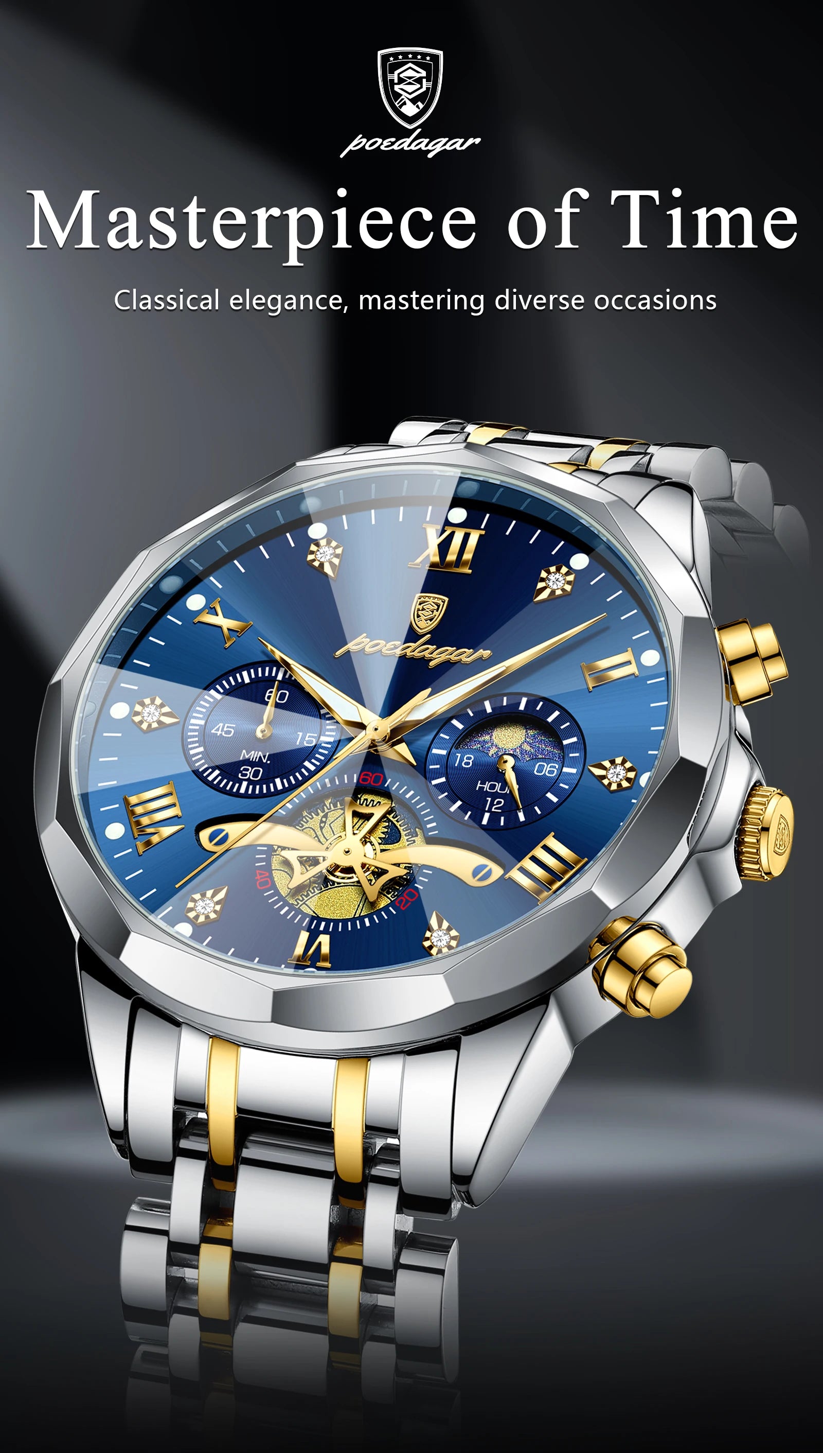 POEDAGAR luxe hommes montre haut Original étanche lumineux chronographe homme montre-bracelet en acier inoxydable Quartz hommes montres Reloj