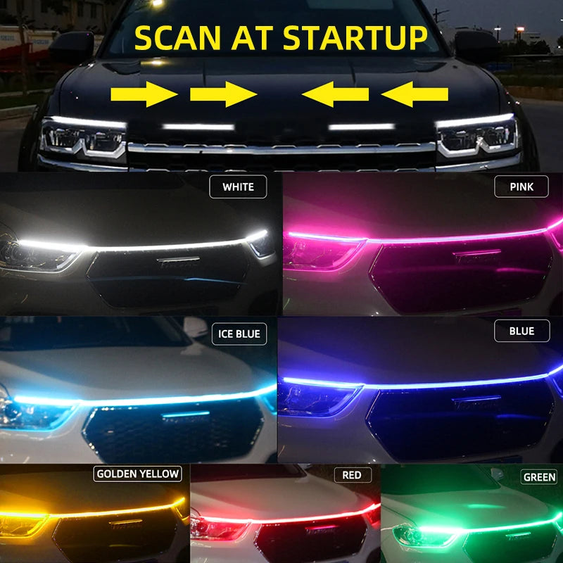 RXZ LED feux de jour balayage démarrage capot de voiture lumières décoratives DRL Auto moteur capot Guide lampe d'ambiance décorative 12V