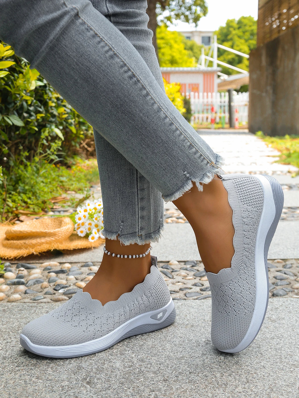 Chaussures orthopédiques pour femmes, chaussures de marche en tricot, respirantes, à enfiler, mocassins souples, baskets compensées antidérapantes, chaussures décontractées confortables
