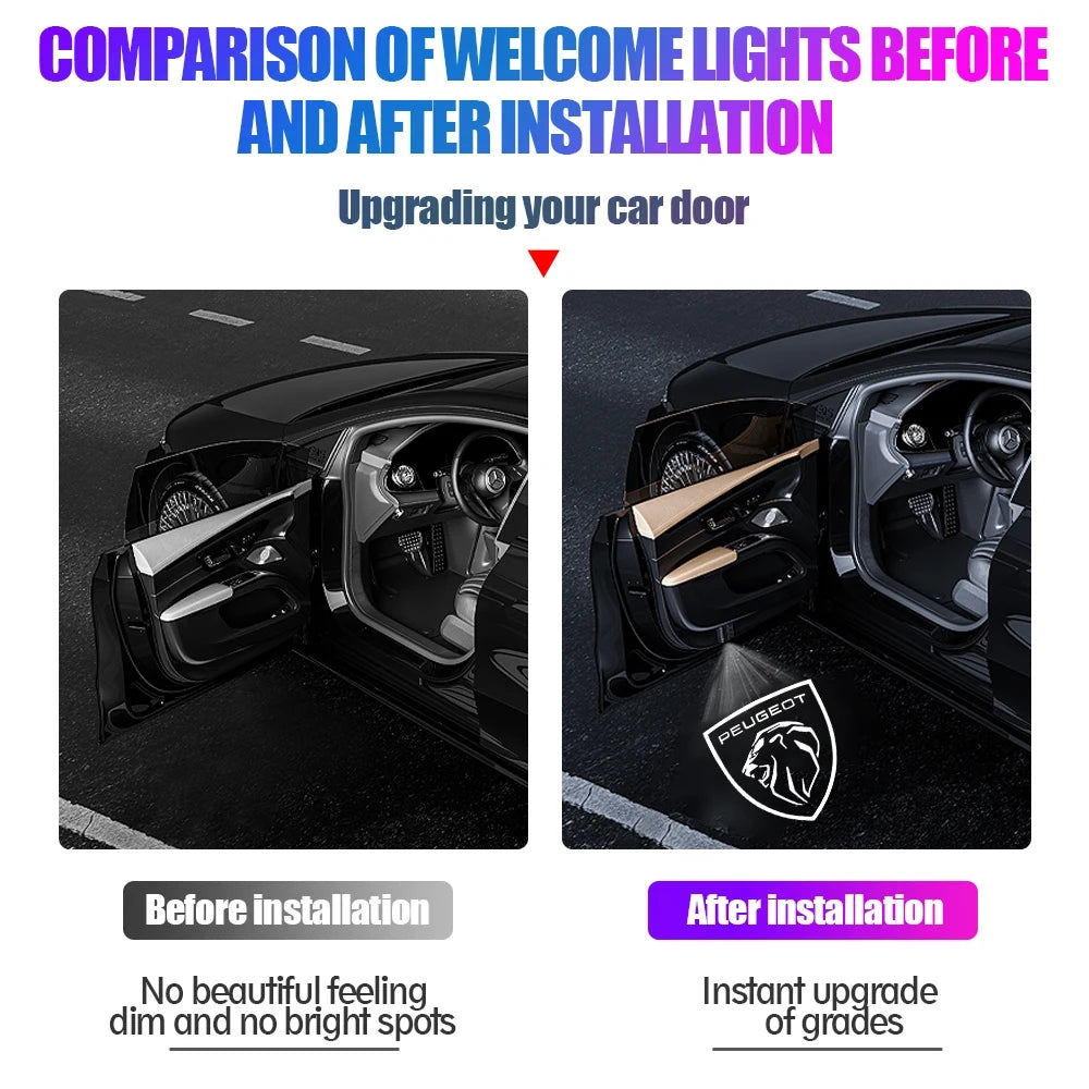 Projecteurs de bienvenue pour portières de voiture, 2 pièces, accessoires pour Peugeot 206 307 308 207 3008 208 407 508 2008 5008 301