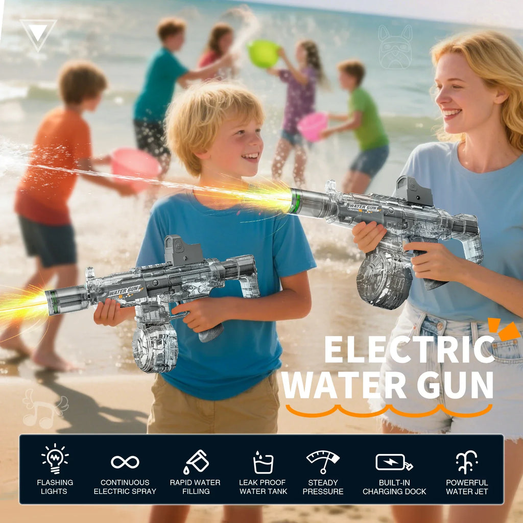 Pistolet à eau électrique avec simulation de tir et de recul, jouet pour enfants, pistolet à eau automatique avec capteur lumineux, jouet d'été pour la plage et les activités de plein air