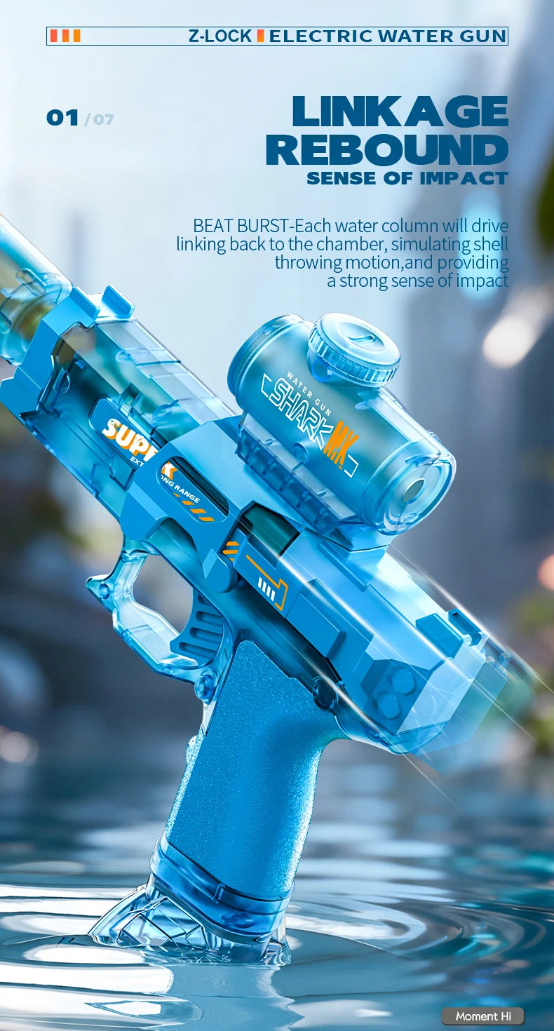 Pistolet à eau électrique avec simulation de tir et de recul, jouet pour enfants, pistolet à eau automatique avec capteur lumineux, jouet d'été pour la plage et les activités de plein air