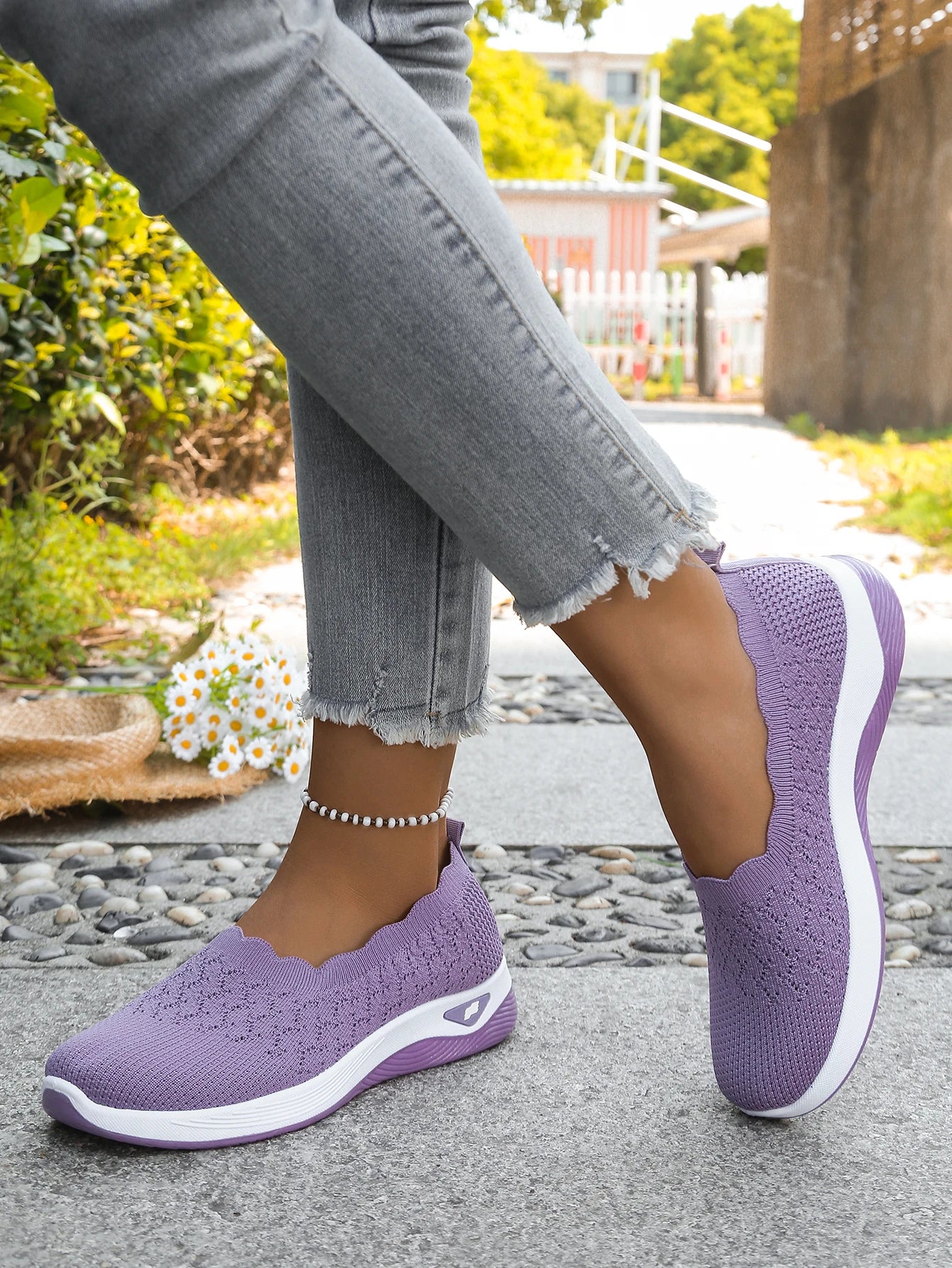 Chaussures orthopédiques pour femmes, chaussures de marche en tricot, respirantes, à enfiler, mocassins souples, baskets compensées antidérapantes, chaussures décontractées confortables