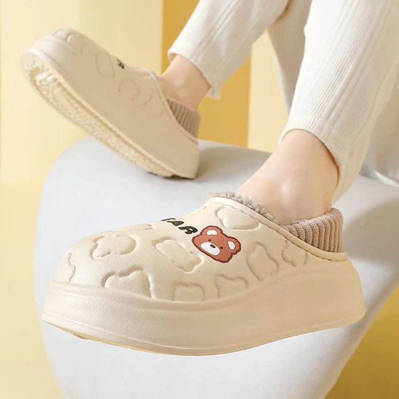 Pantoufles imperméables en coton pour femmes et hommes, chaussures d'hiver en peluche à semelle épaisse et chaude, antidérapantes, pour Couple
