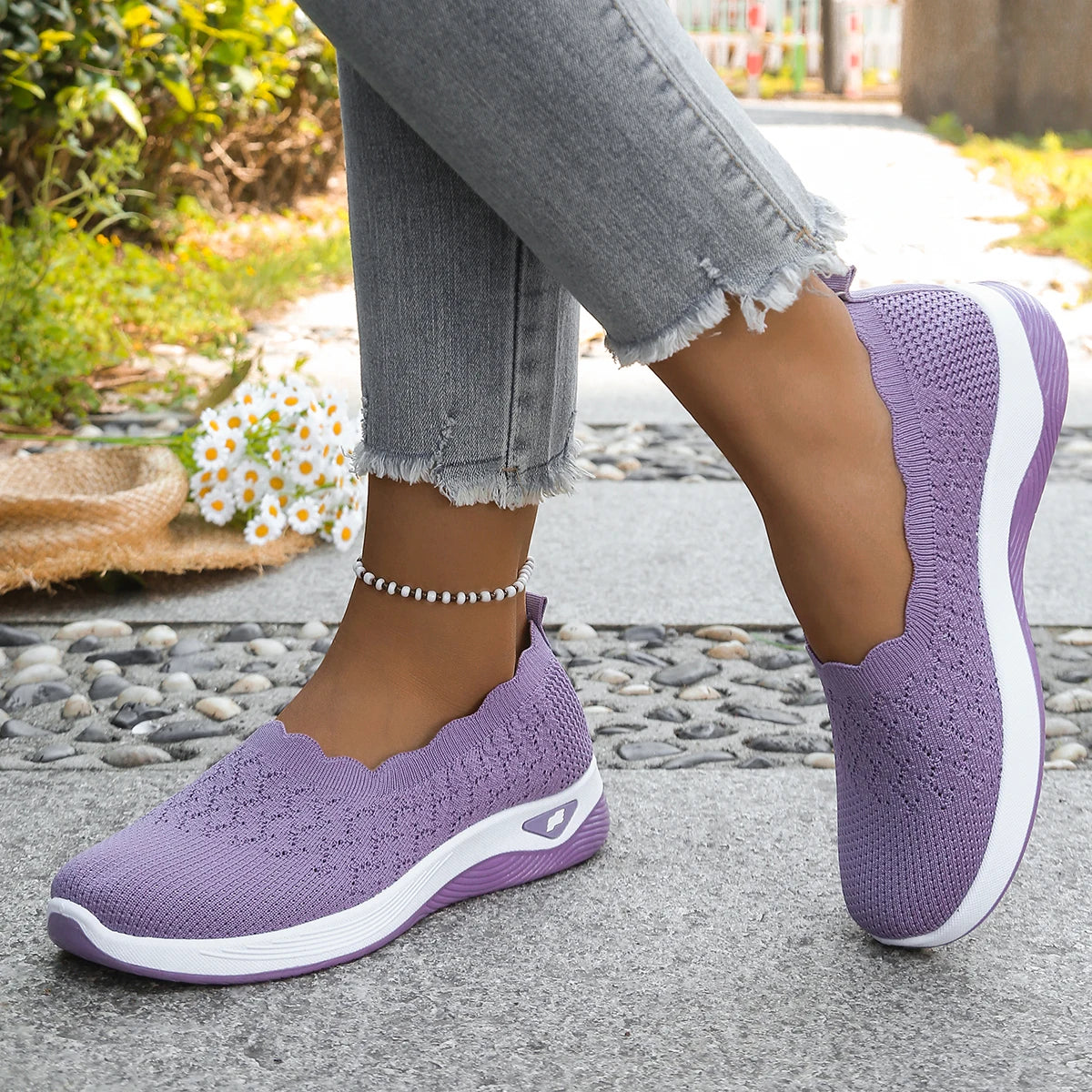Chaussures orthopédiques pour femmes, chaussures de marche en tricot, respirantes, à enfiler, mocassins souples, baskets compensées antidérapantes, chaussures décontractées confortables